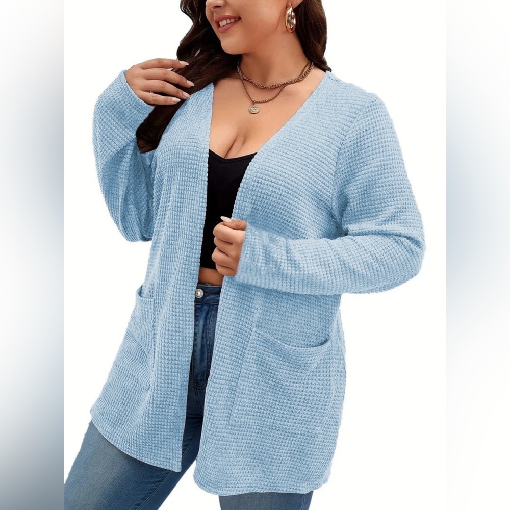 Plus Size Open Front Long Sleeve Knit Cardigan - Picture 4 of 10